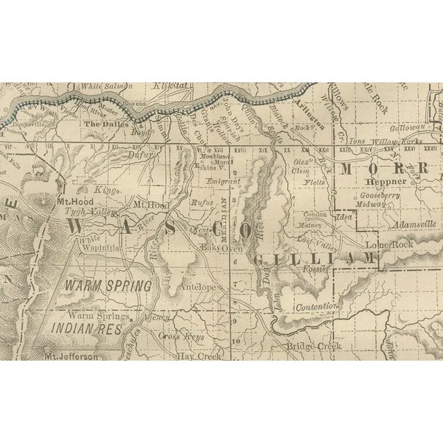 Antique Map of Oregon Railroads with Counties and Native Indian Reservations, 1888 For Sale - Image 9 of 10