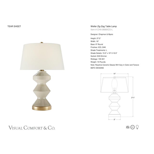 Chapman & Myers by Visual Comfort Signature Weller Zig-Zag Table Lamp in Coconut with Linen Shade Designer: Chapman &...