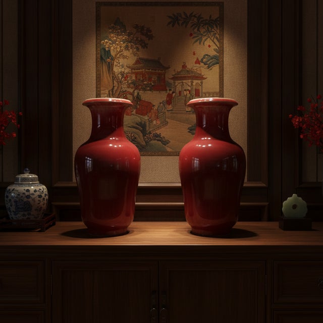 A pair of substantial and impressive antique 18th century Chinese ‘sang de boeuf’ vases in very good condition. from a 15...
