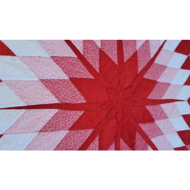Early 20th Century Early R/W Pa Eight Point Star Quilt W/Center Mariners Compass & Floating Stars For Sale - Image 5 of 5