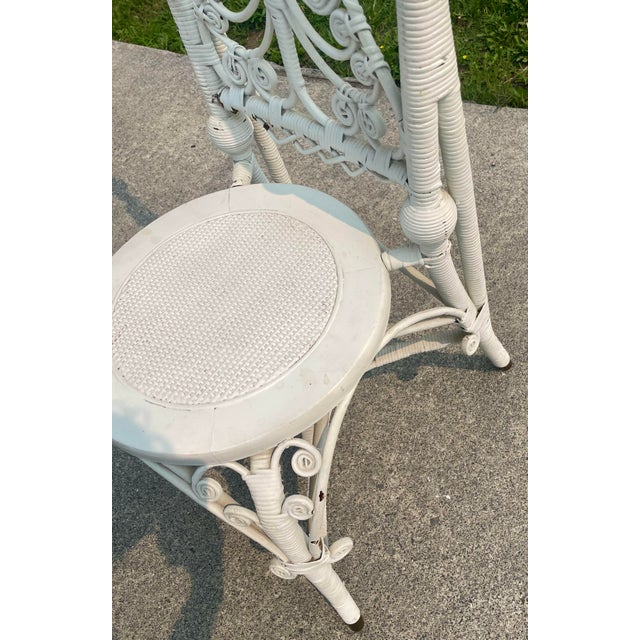 Wood Late 19th Century Victorian White Wicker Rattan Desk Side Vanity High Back Portrait Chair For Sale - Image 7 of 12