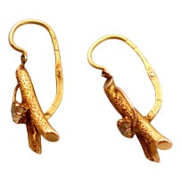 Gold Earrings with Reliefs and Imitation Stones, Set of 2 For Sale