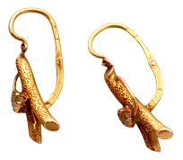 Gold Earrings with Reliefs and Imitation Stones, Set of 2