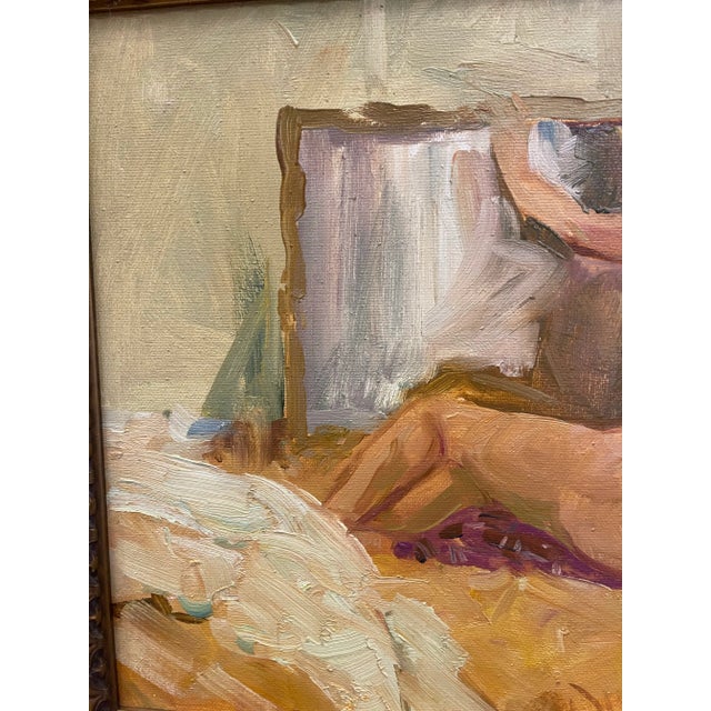 1960s Oil Painting of a Naked Woman in a Mirror France 1960 For Sale - Image 5 of 8