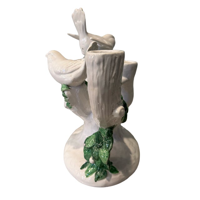 Ceramic Ugo Zaccagnini Italian Bird & Branch Ceramic Candelabra, Circa 1930s–40s For Sale - Image 7 of 17