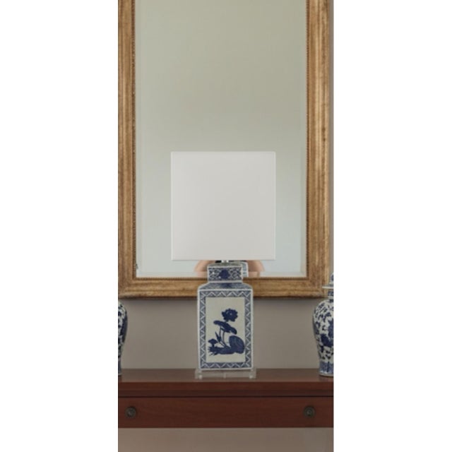 Chinoiserie Elegant Blue & White Porcelain Table Lamp With Lotus Motif For Sale - Image 3 of 4
