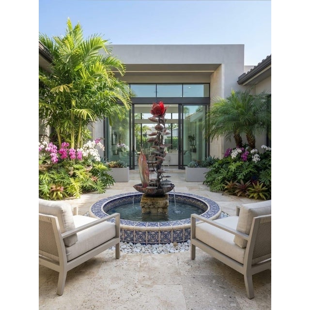 Vintage Copper Lotus & Lily Pad Cascading Fountain For Sale - Image 11 of 12