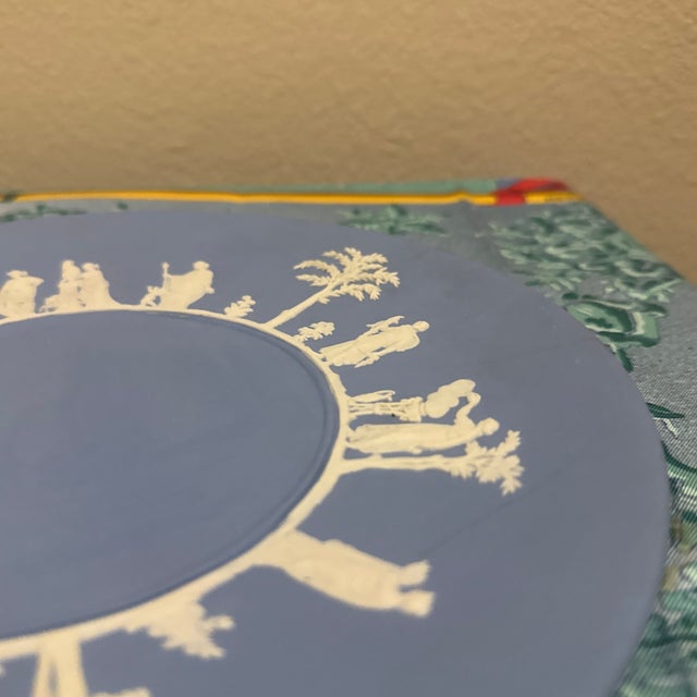English Vintage Wedgwood Pale Blue Jasperware 9.25” Cake Plate Neoclassical Relief, Made in England For Sale - Image 3 of 6