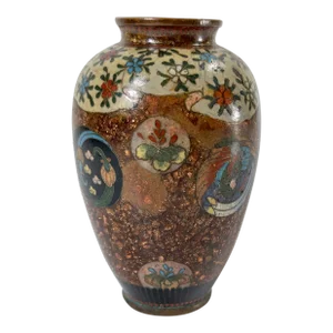 20th Century Japanese Cloisonne Flower and Goldstone Vase With Repairs