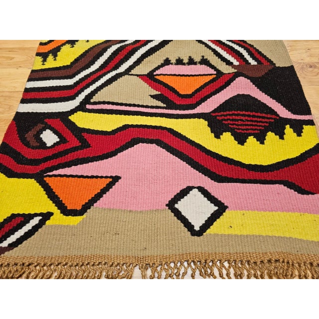 Vintage Mid-Century Modern Handwoven Tapestry, Abstract Design, Wool For Sale - Image 4 of 9