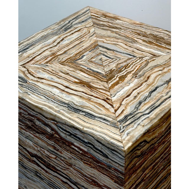 Modern Pair Italian Specimen Travertino Oniciato Cube Side Tables, Style of Romeo Rega For Sale - Image 3 of 18