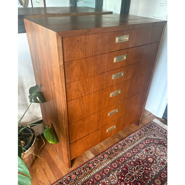 Vintage Walnut Veneer MCM 6 Drawer Chest For Sale - Image 10 of 12