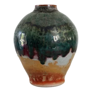 Mid-Century Hand Thrown California Studio Pottery Vase in Metallic Glazes, Signed