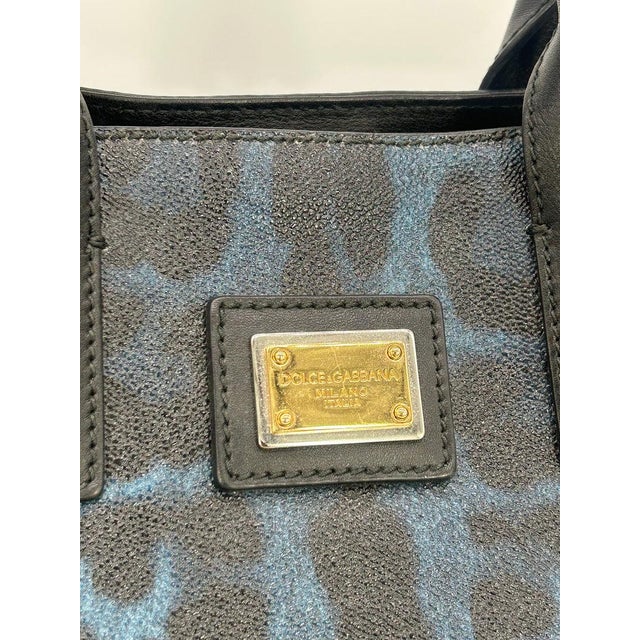 Blue Mid 20th Century Dolce & Gabbana Blue Leopard Print Coated Canvas Tote For Sale - Image 8 of 11