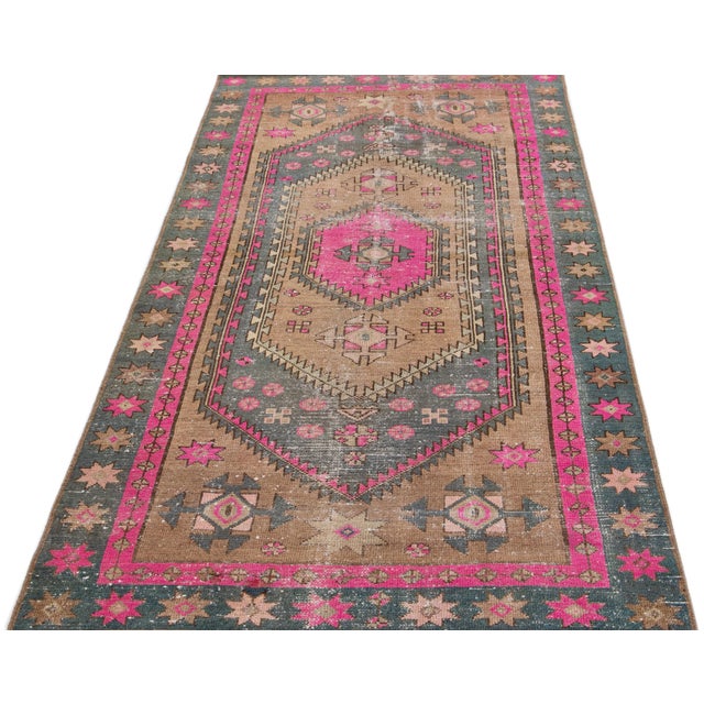 Tribal 1960s Vintage Persian Distressed Handmade Tribal Pink Wool Rug For Sale - Image 3 of 7