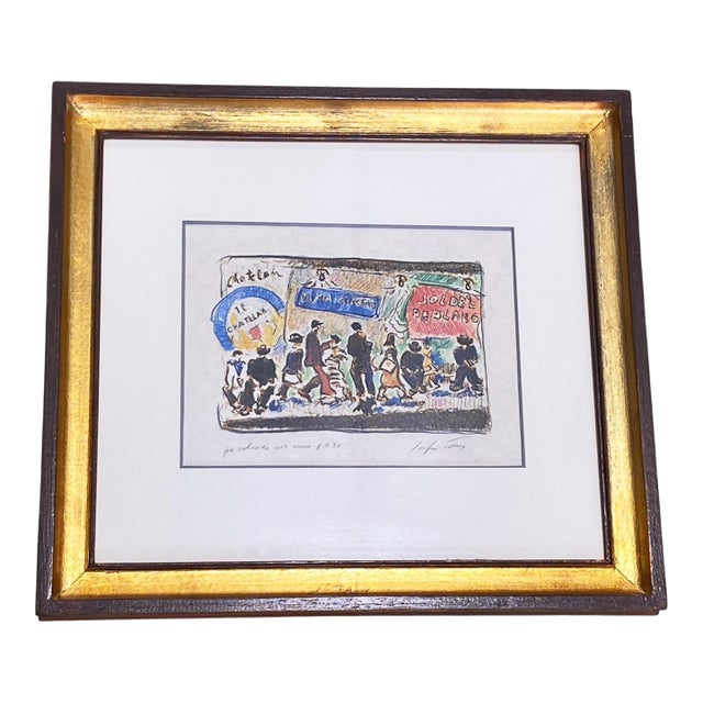 1994 Listed Artist Sergio Telles French Market Scene Framed 15.75" H For Sale