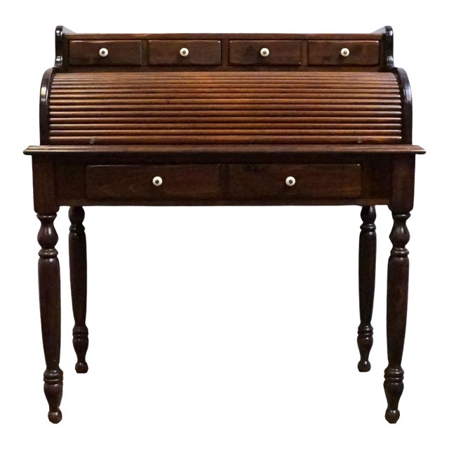 Ethan Allen Antiqued Pine Old Tavern Rustic Americana 40" Roll Top Desk 12-9513 For Sale