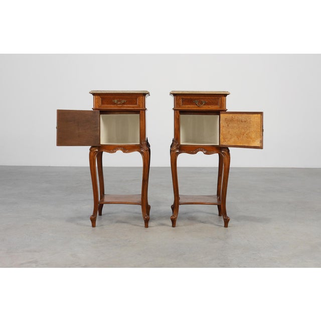 Louis XV Nightstands with Marble Tops, France, 1900s, Set of 2 For Sale - Image 5 of 14