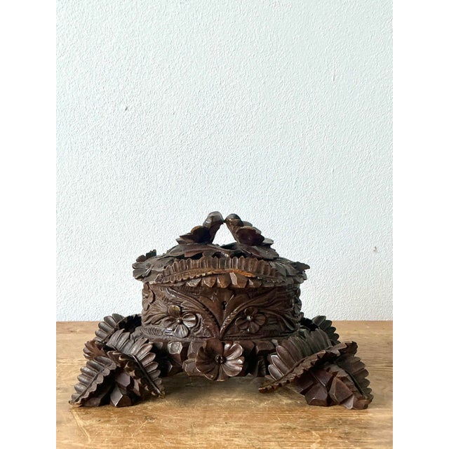 Brown Vintage Boho Black Forest Hand Carved Casket Box For Sale - Image 8 of 11