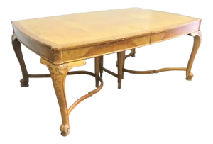 French Style Floral Carved & Burl Walnut Dining Table