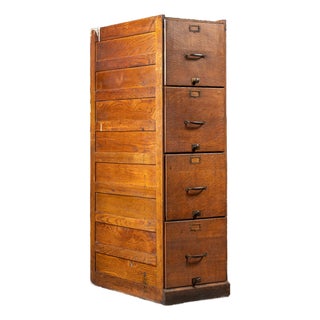 Antique Oak Filing Cabinet With Brass Hardware For Sale