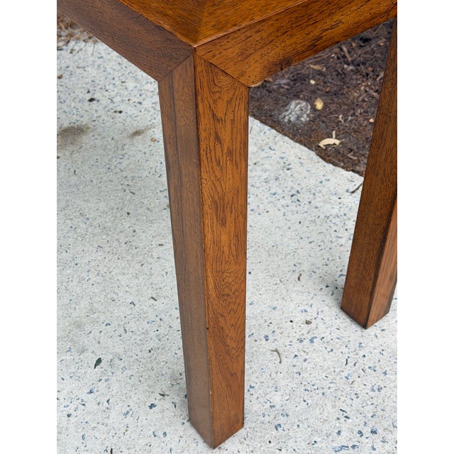 Long Parsons Style Walnut Sofa Table With Burl Walnut Top For Sale - Image 9 of 11