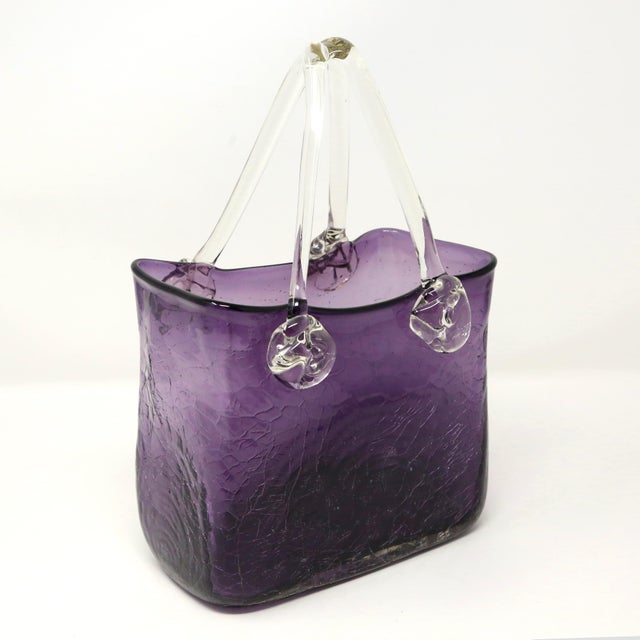 Mid-Century Modern Purple Art Glass Handbag Vase For Sale - Image 3 of 8