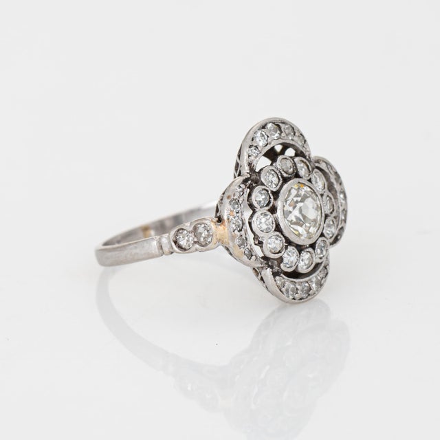 Art Nouveau Antique Portuguese Diamond Cluster Ring Platinum Sz 4.75 Art Nouveau Jewelry For Sale - Image 3 of 6