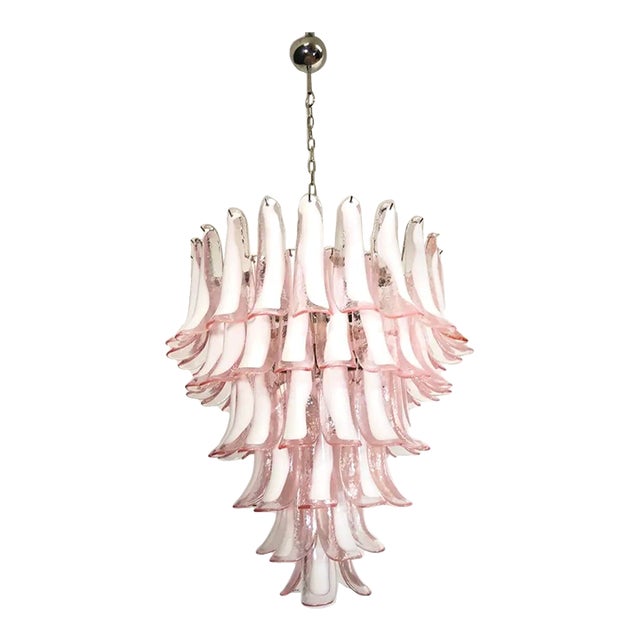 Italian Mazzega Murano Style Chandelier, 75 Pink/Rose Glass Petals For Sale