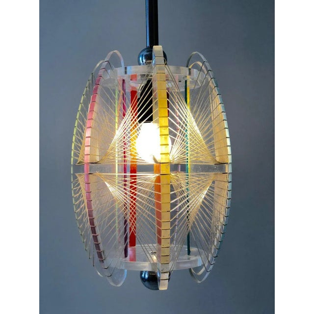 Mid-Century Acrylic & Mono Filament Pendant Lamp with Color Accents, Czech Republic, 1950s For Sale - Image 8 of 11