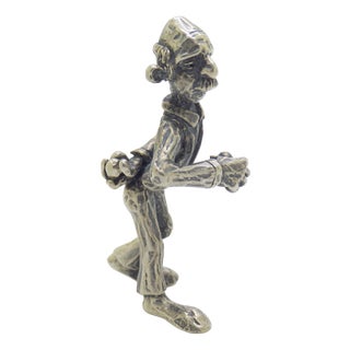Vintage Italian Handmade Silver Elderly Bocce Player Figurine by Raspini, Arezzo, 1970s For Sale