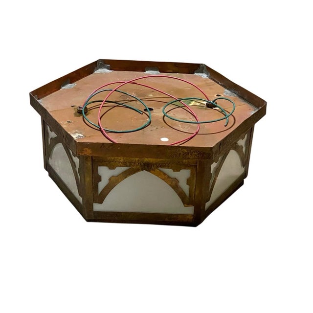 Vintage Gothic Church Ceiling Light Flush Mount Milk Glass For Sale In Pittsburgh - Image 6 of 8