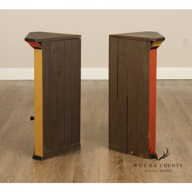 Pair Of Handcrafted Folk Art Painted Pine Corner Cabinets For Sale - Image 13 of 18
