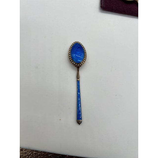 Set of 12, Thomae Company Heavily Enameled Sterling Silver Demitasse Spoons For Sale - Image 9 of 9
