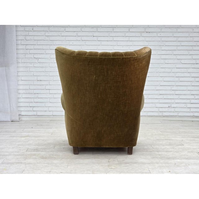 Danish Highback Relax Armchair in Green Furniture Velour, 1960s For Sale - Image 12 of 18