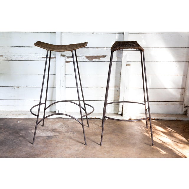 1980s Vintage Wicker Armless Snowshoe Bar Stools - a Pair For Sale - Image 9 of 9