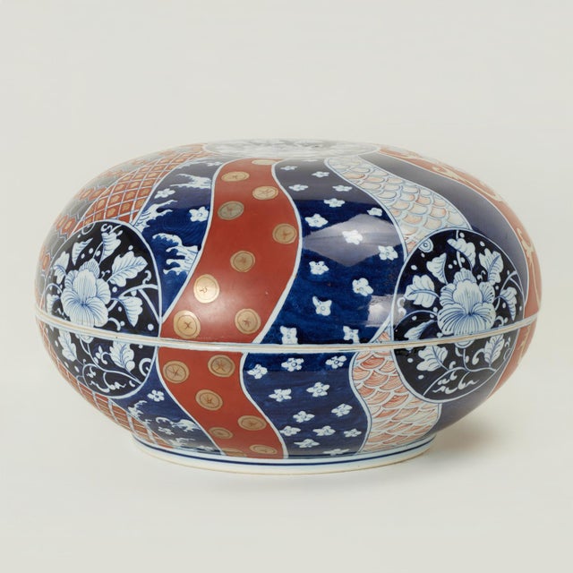 Ceramic Large Antique Japanese Export Imari Porcelain Lidded Bowl For Sale - Image 7 of 12