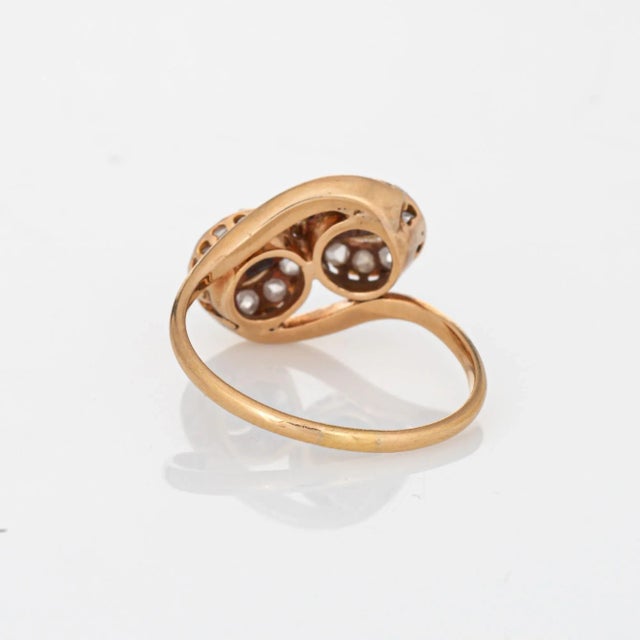 Early 20th Century Vintage Art Deco Diamond Pearl Ring Moi et Toi 14k Gold Sz 9 Engagement Band For Sale - Image 5 of 6