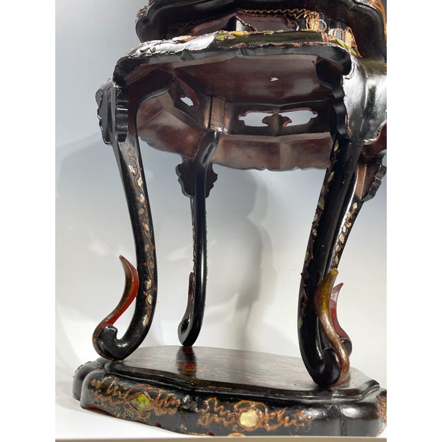 Black Early 18th Century Japanese Ryukyuan Dragon Mother-Of-Pearl Inlay Lacquer Incense /Plant Stand For Sale - Image 8 of 12