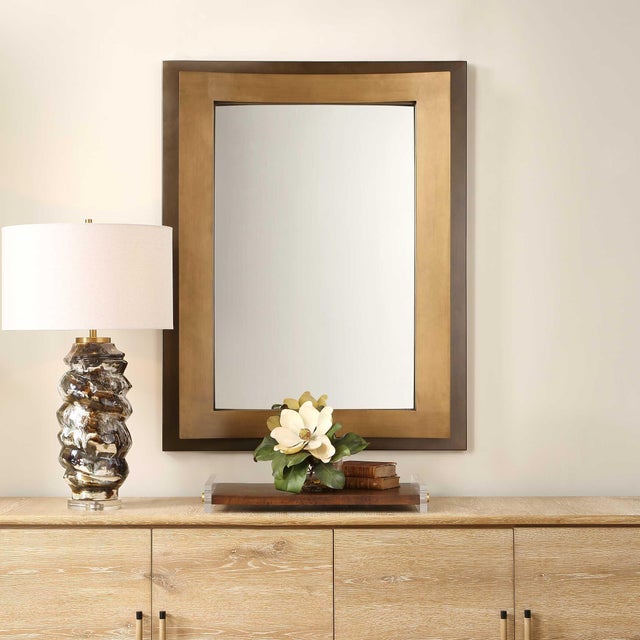 A Striking Golden Bronze Iron Frame With An Added 3-dimensional Touch Showcasing Gracefully Curved Details, Adding A Touch...