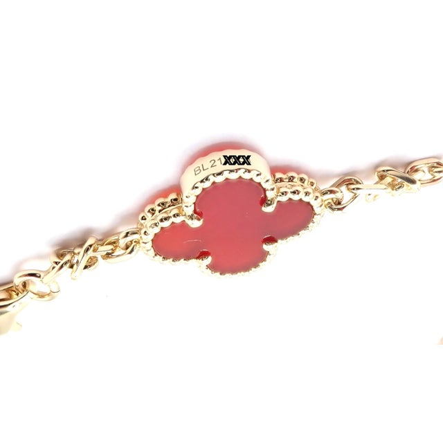Late 20th Century Van Cleef & Arpels Gold 10 Motif Alhambra Carnelian Necklace Paper For Sale In Philadelphia - Image 6 of 8