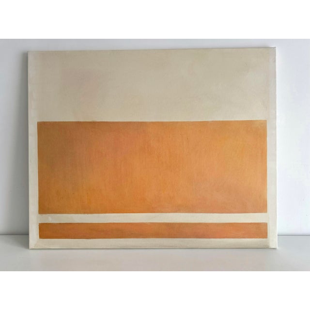 Abstract Orange Pastel Oil Painting Muted Orange White Original Picture Contemporary Abstract Canvas Art For Sale - Image 3 of 7