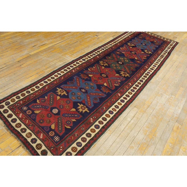 1900s Blue Navy Tribal Geometric Antique Caucasian Kazak Talish Runner Rug For Sale - Image 12 of 12