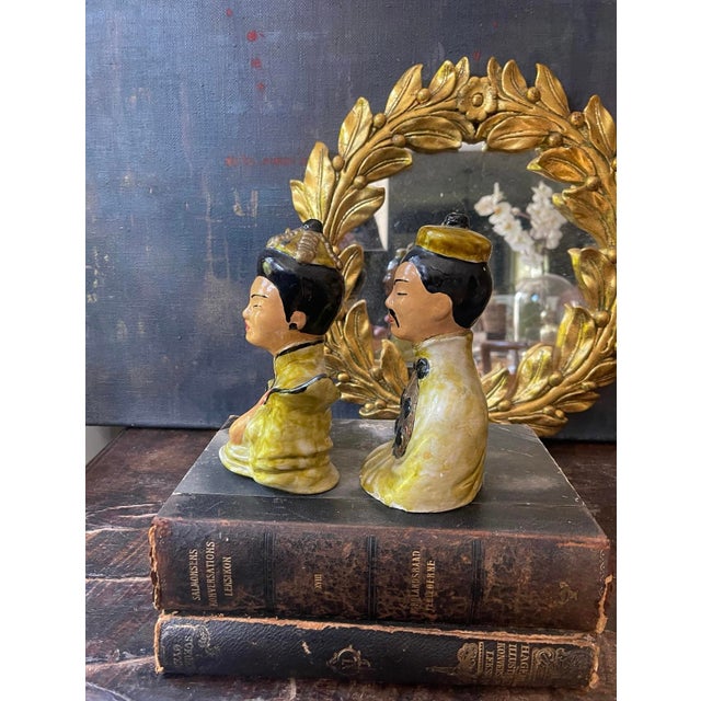 Paint Pair of Asian 6” Chalkware Statue Busts For Sale - Image 7 of 10