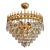 Vintage Brass & Original Emerald Green Crystal Crown Cascade Chandelier – 5 Light For Sale