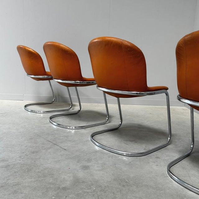 Cognac Leather Dining Chairs by Gastone Rinaldi for Thema Italy, 1970s, Set of 4 For Sale - Image 9 of 11