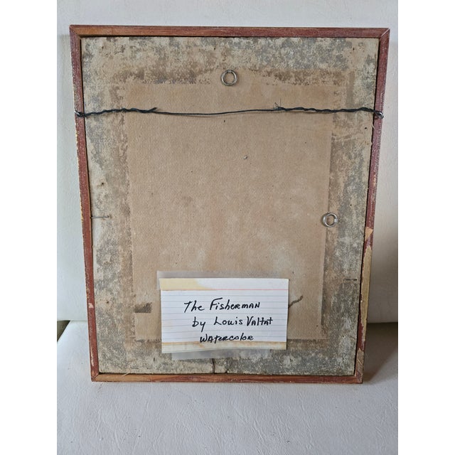 Vintage Mid Century Era Watercolor Painting Fisherman For Sale - Image 9 of 9