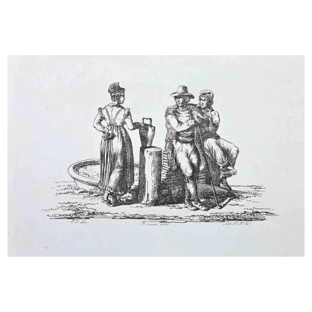 Unknown, Roman Scene, Original Lithograph, 1830s For Sale