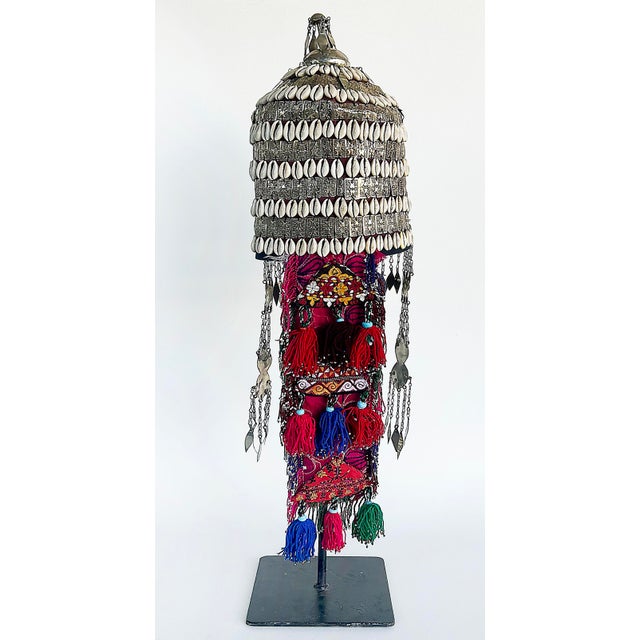 Vintage Turkman Bridal Ceremonial Headdress, Heavily Adorned on Stand For Sale - Image 4 of 11