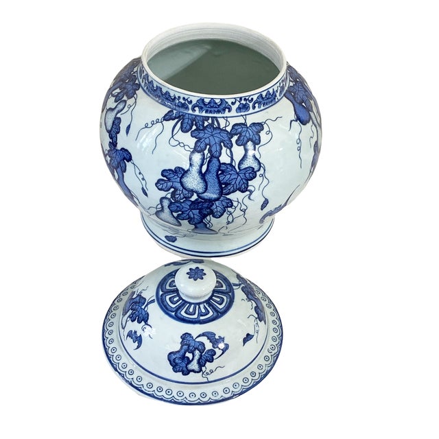 Chinoiserie Blue and White Porcelain Ginger Jar 12" H Chairish